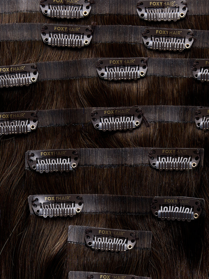 Chestnut Seamless Clip-In Hair Extensions (20" and 180 Grams)