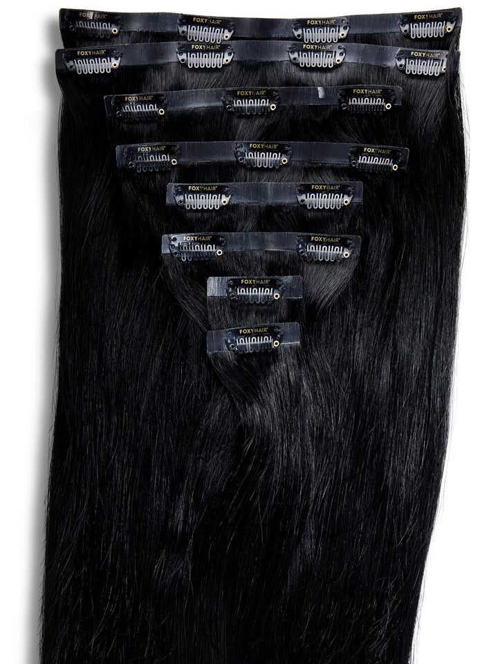 Jet Black Seamless Clip-In Remy Hair Extensions (20" and 180 Grams)